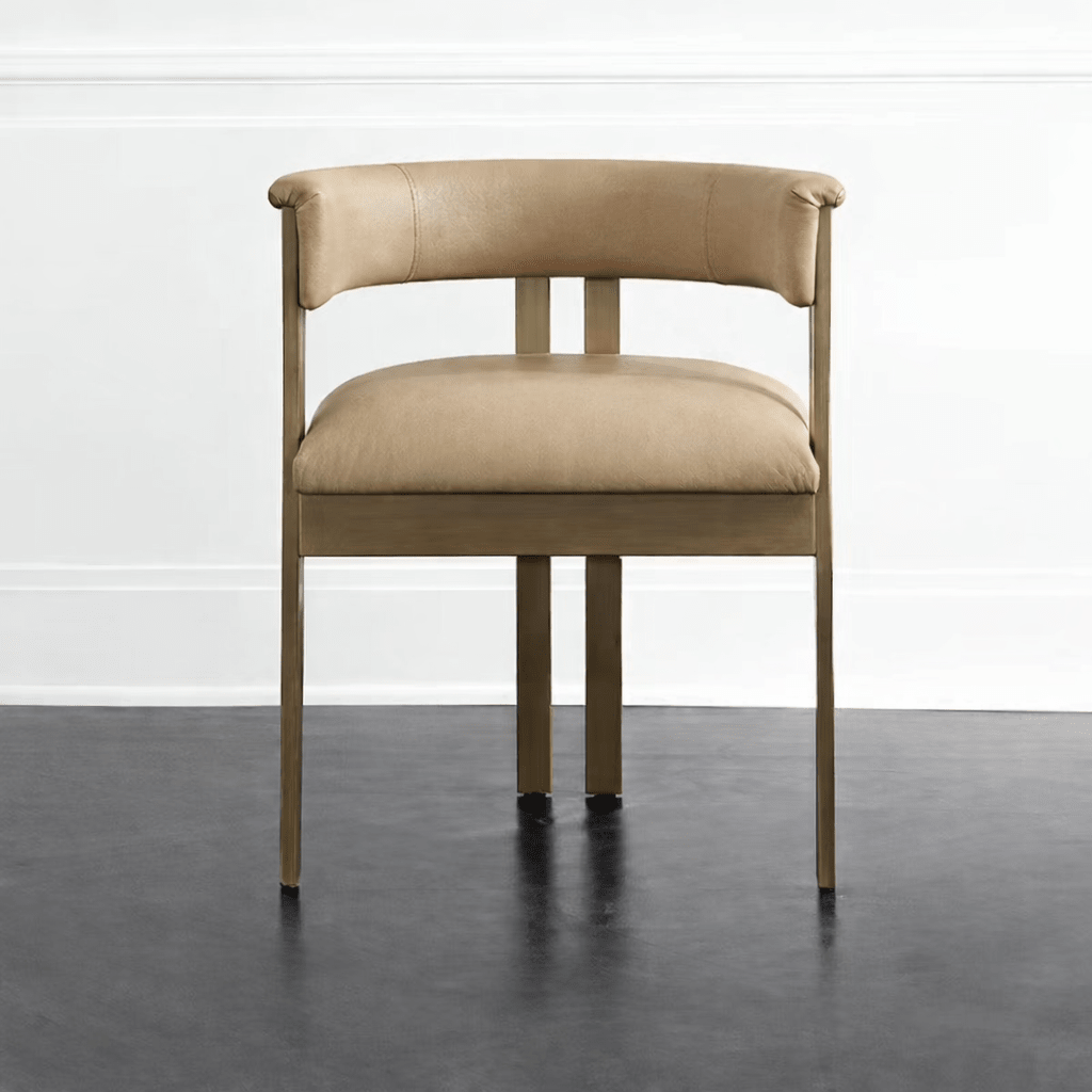 Marri Leather Dining Chair Beige Gold - Quality Rugs and Furniture