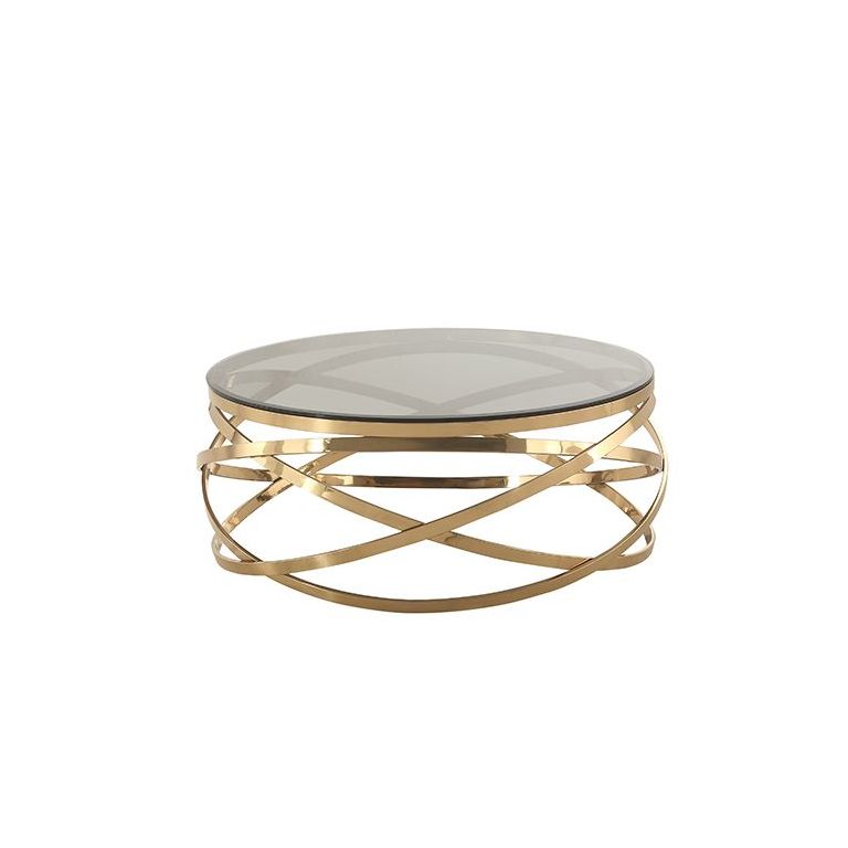 Mellisa Stainless Steel Top Brown Glass Coffee Table Gold - Quality Rugs and Furniture
