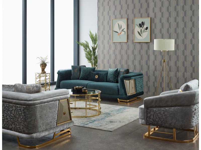 Milenyum Velvet Modern Sofa Set Light Grey - Quality Rugs and Furniture