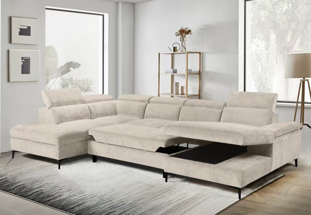 Modena Contemporary Beige Velvet Modular Sectional Sofa with Storage - Quality Rugs and Furniture