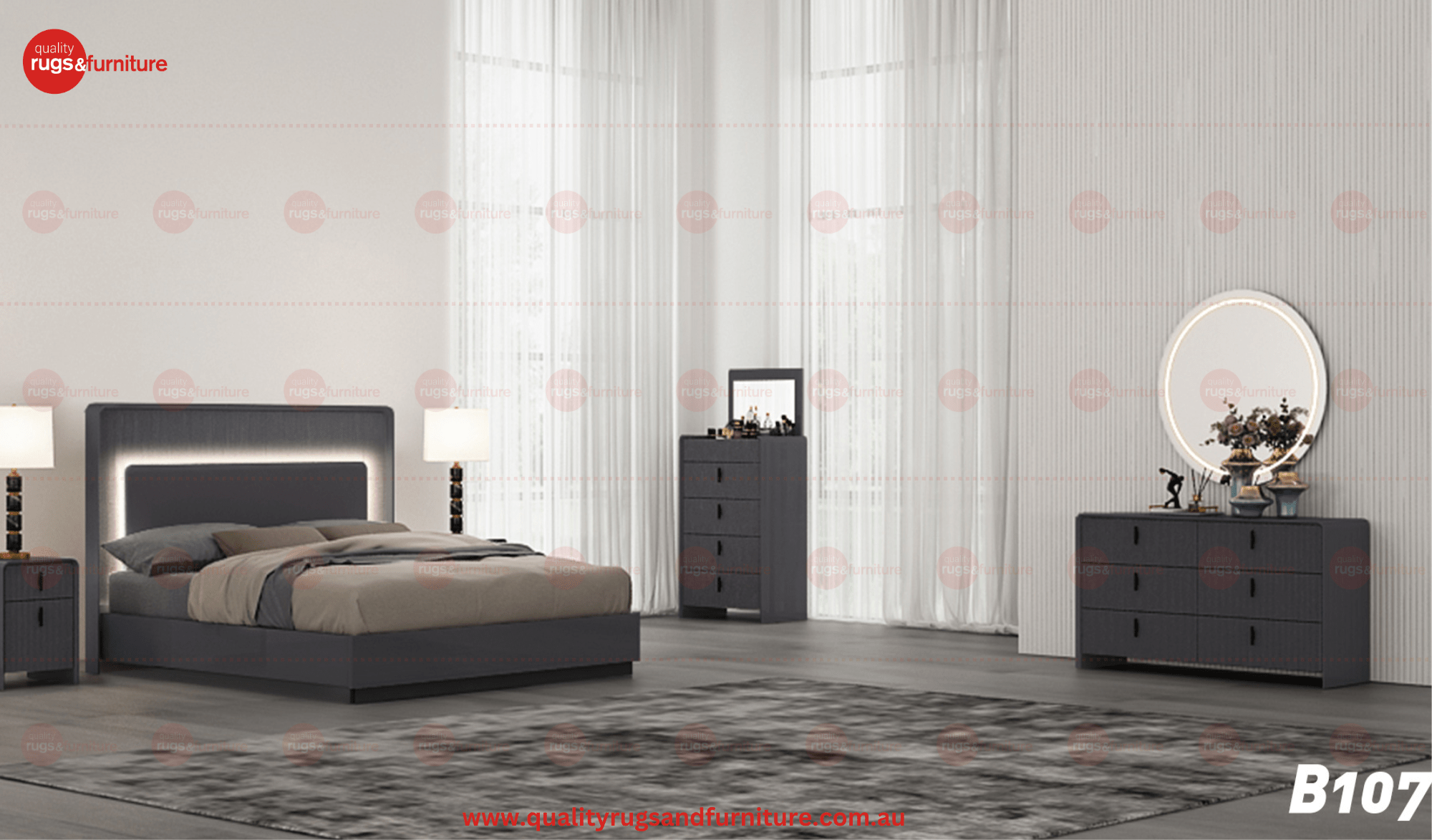 Monet Bedroom Suite Luxury Modern Graphite Matt Black - Quality Rugs and Furniture