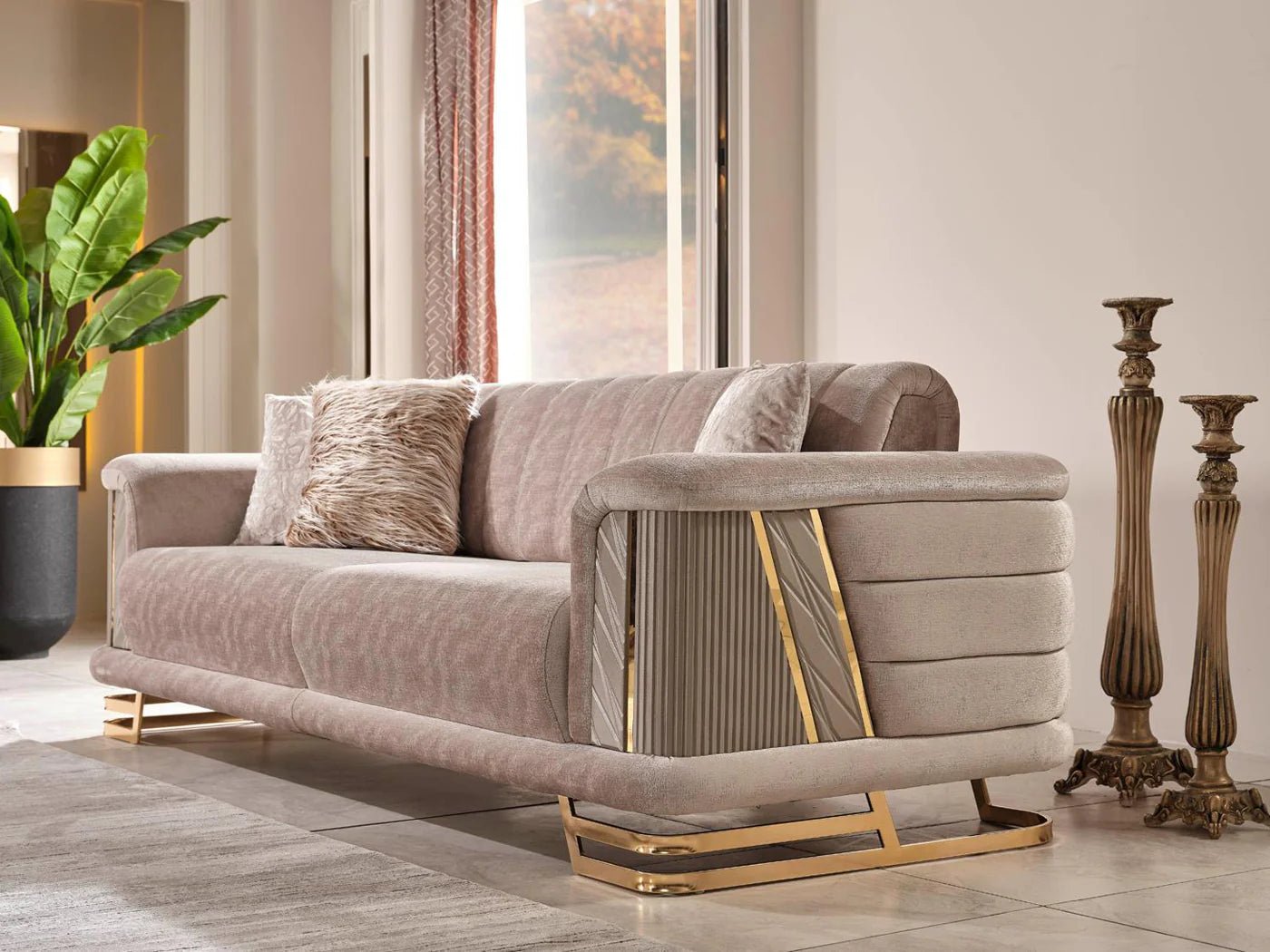 Nevada Luxury Velvet Sofa Set Cream - Quality Rugs and Furniture