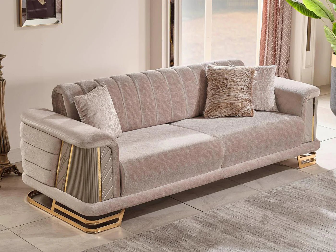 Nevada Luxury Velvet Sofa Set Cream - Quality Rugs and Furniture