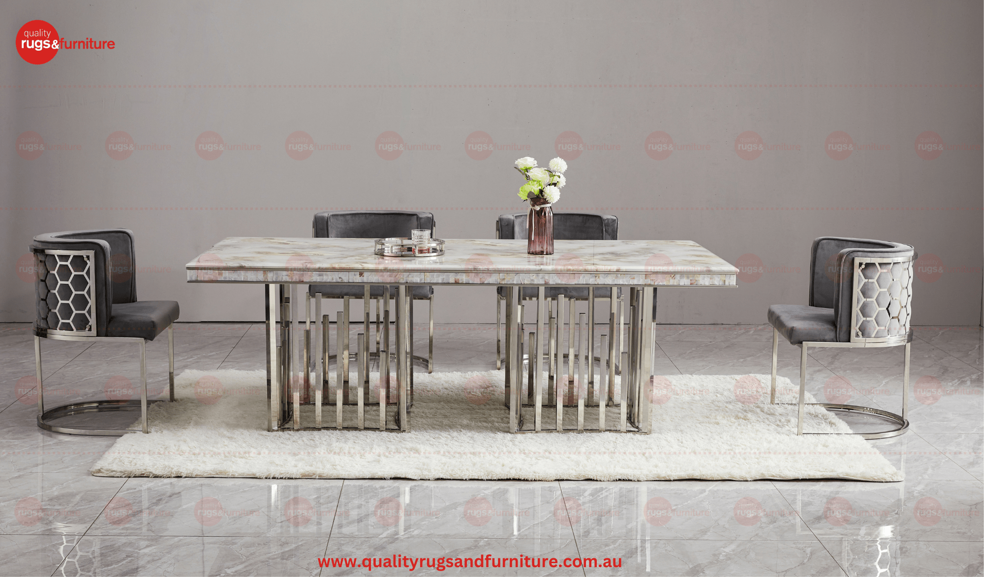 New Stela Dining Table Marble Top Stainless Steel Base Gold - Quality Rugs and Furniture