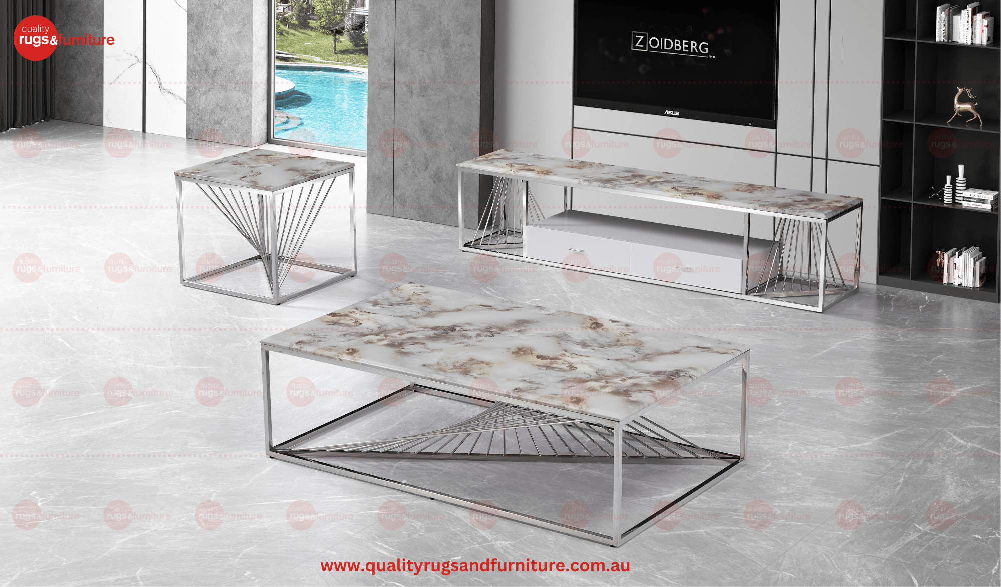 New Stela Dining Table Marble Top Stainless Steel Base Gold - Quality Rugs and Furniture