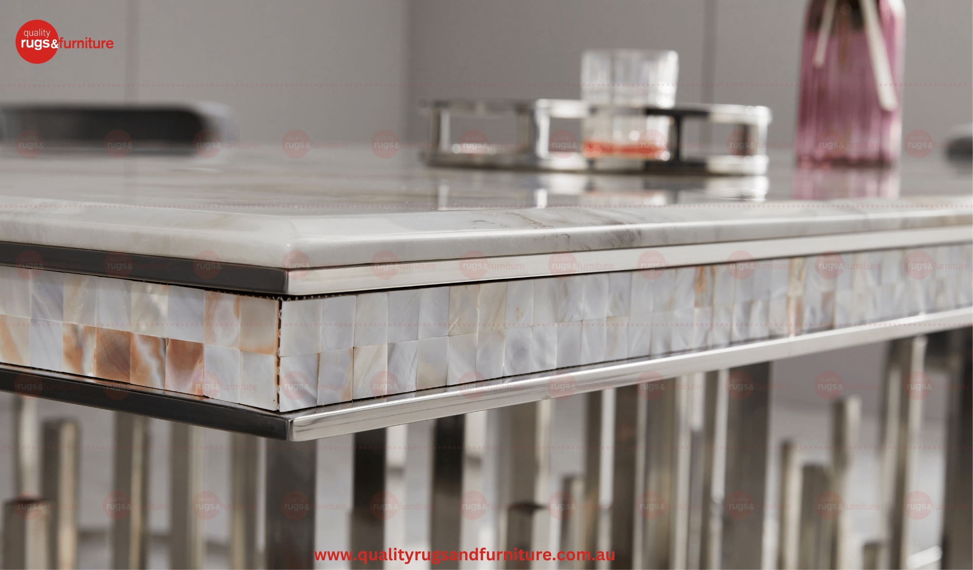 New Stela Dining Table Marble Top Stainless Steel Base Silver - Quality Rugs and Furniture