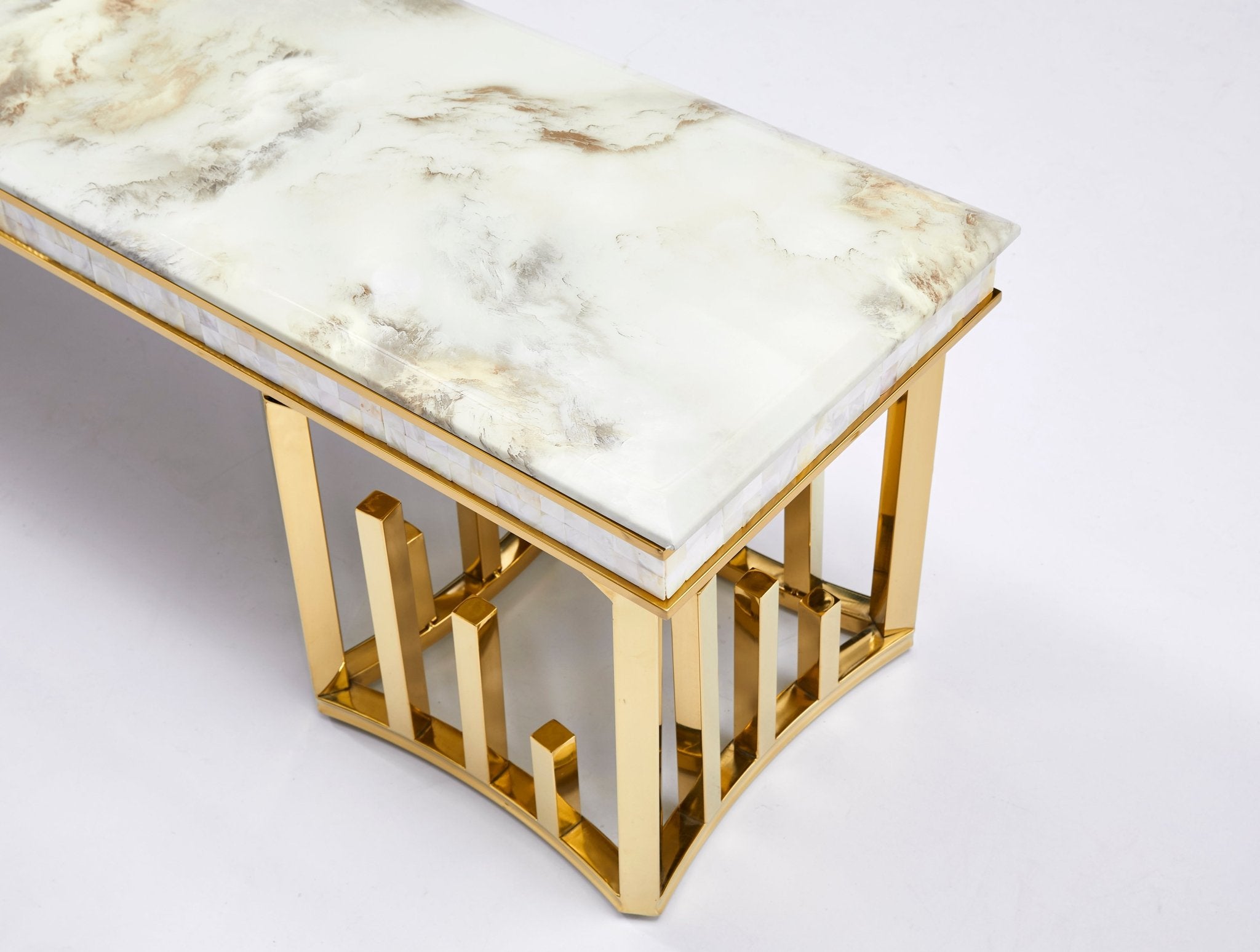 New Stela Fireplace Tv Unit Marble Top Stainless Steel Base Gold - Quality Rugs and Furniture