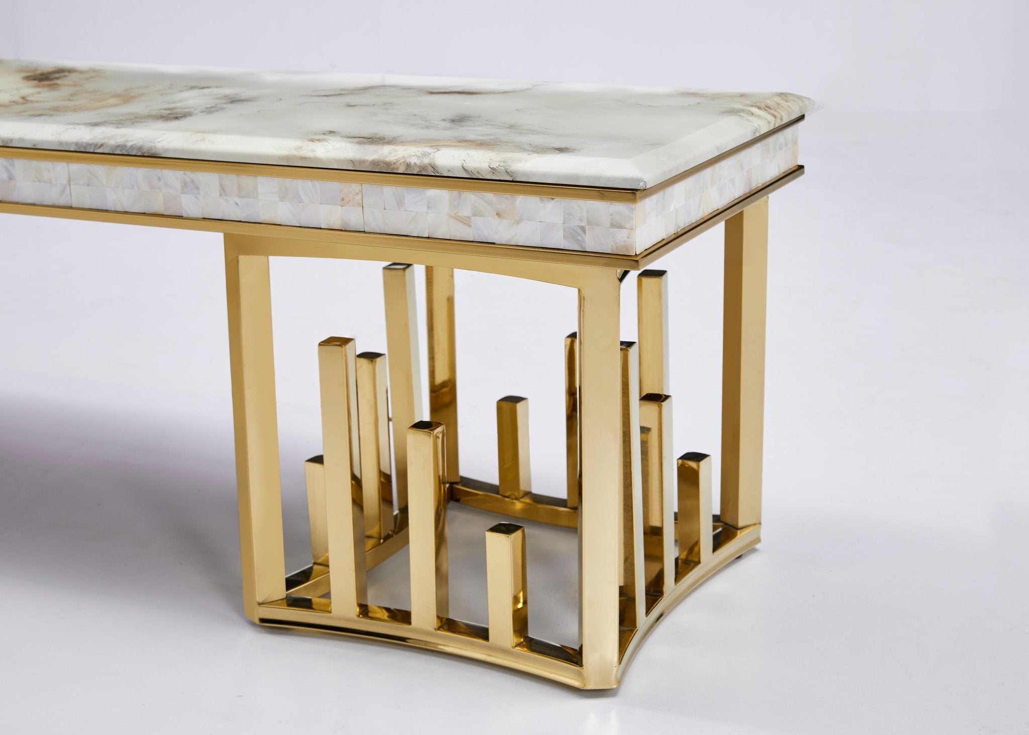 New Stela Fireplace Tv Unit Marble Top Stainless Steel Base Gold - Quality Rugs and Furniture