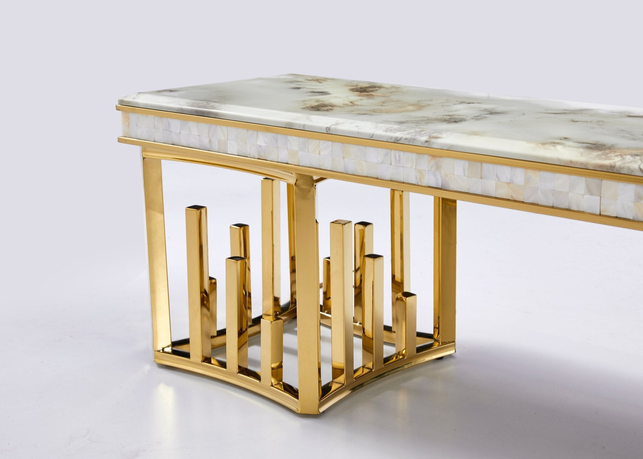 New Stela Fireplace Tv Unit Marble Top Stainless Steel Base Gold - Quality Rugs and Furniture