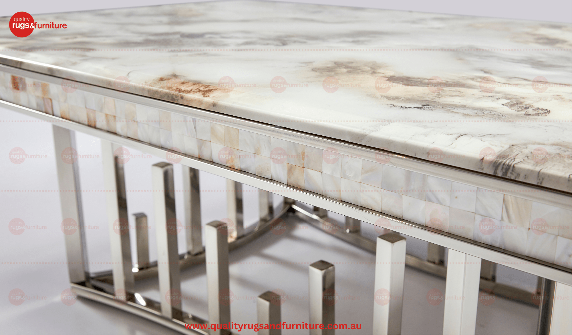 New Stela Marble Top Stainless Steel Base Coffee Table Silver - Quality Rugs and Furniture