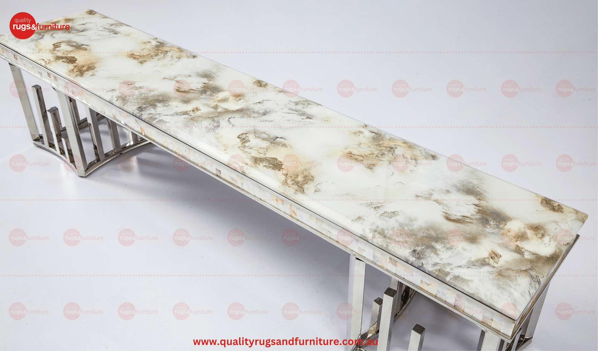New Stela Tv Unit Marble Top Stainless Steel Base Silver - Quality Rugs and Furniture