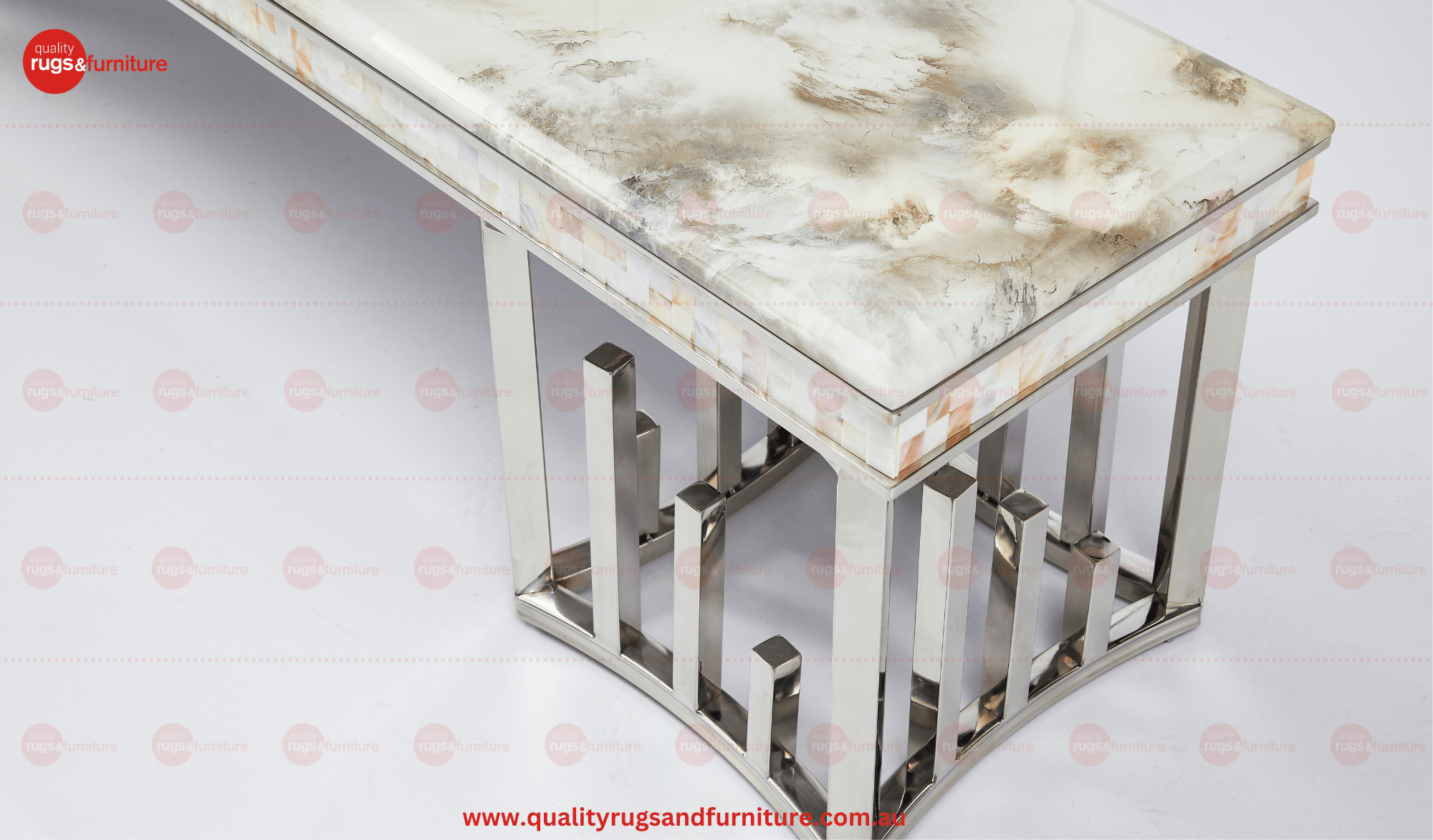 New Stela Tv Unit Marble Top Stainless Steel Base Silver - Quality Rugs and Furniture