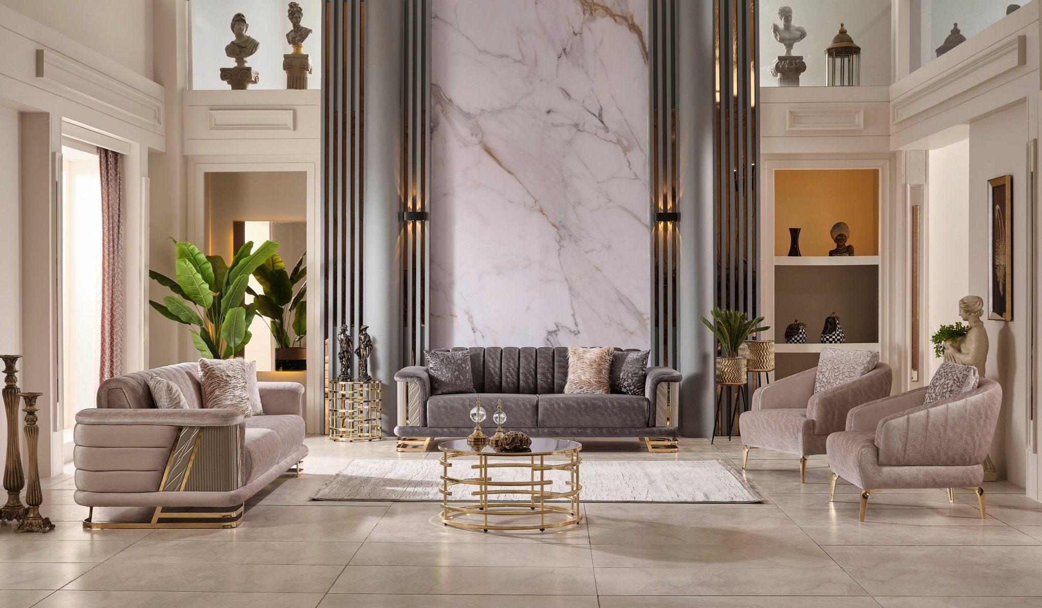 Nivada Luxury Velvet Sofa Set Dark Grey - Quality Rugs and Furniture