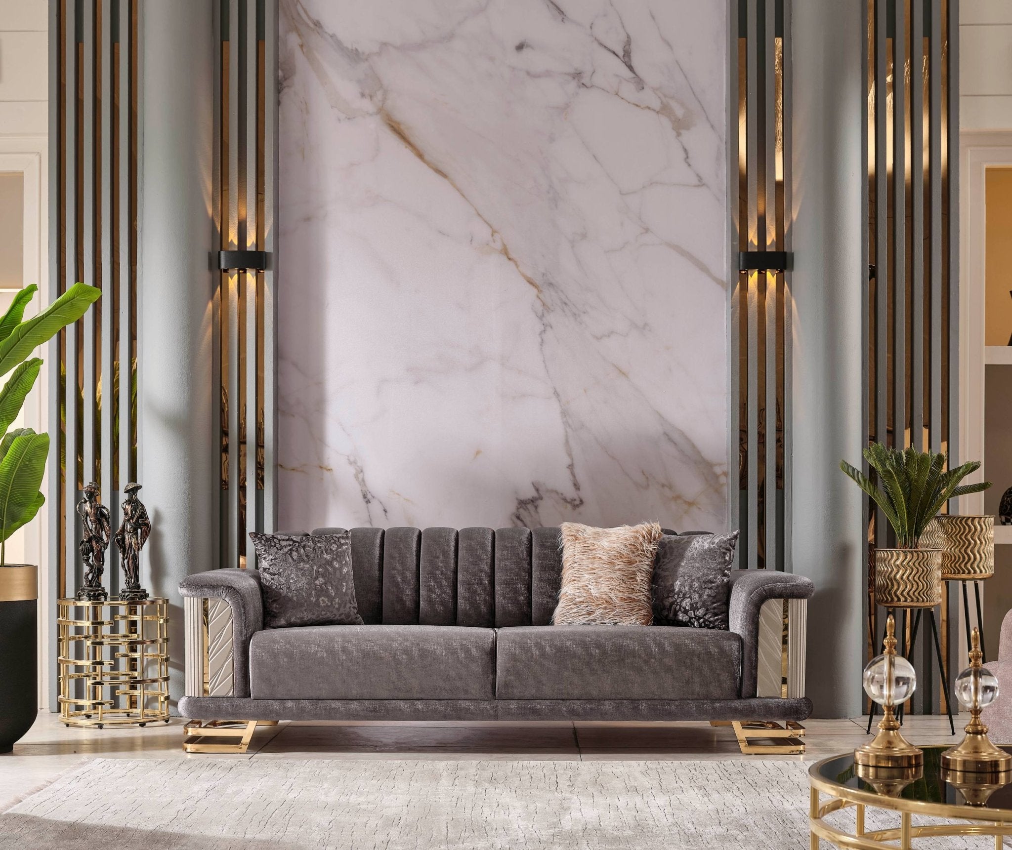 Nivada Luxury Velvet Sofa Set Dark Grey - Quality Rugs and Furniture