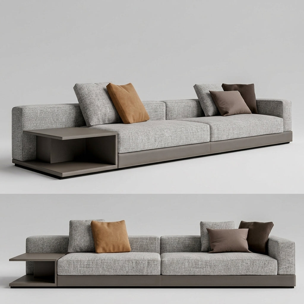 Noble Modern Fabric Barenia Leather Sofa Set Light Grey