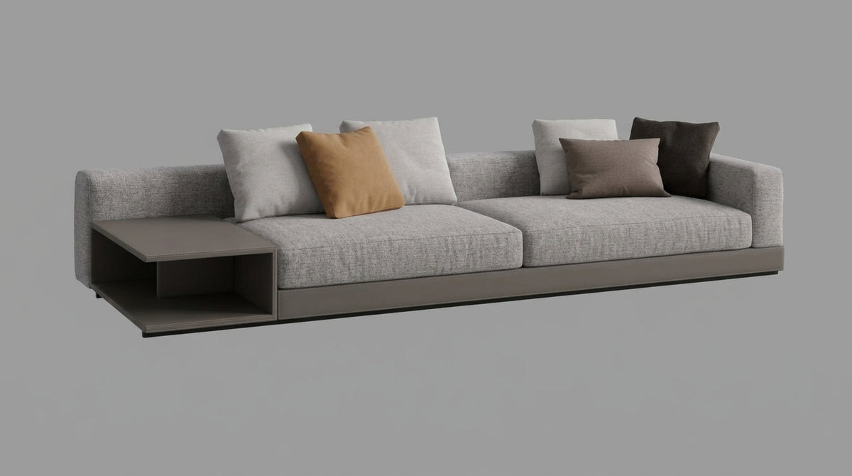 Noble Modern Fabric Barenia Leather Sofa Set Light Grey