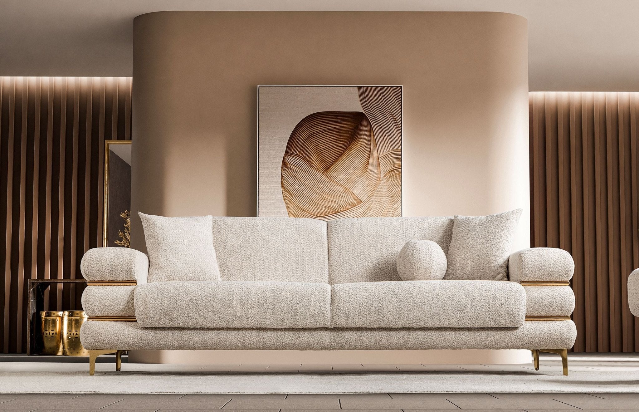 Odessa Modern Luxury Velvet Sofa Set Cream Gold - Quality Rugs and Furniture