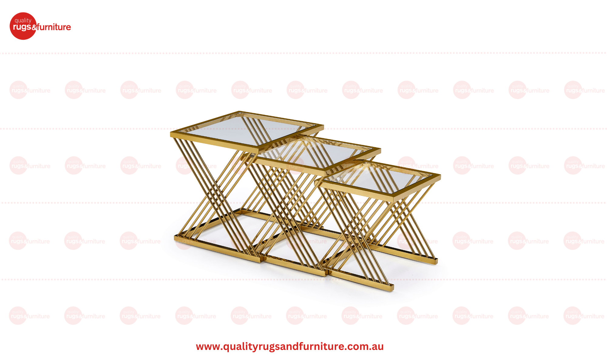 Orchid Set of 3 Flower Table Stainless Steel Gold Base with Clear Glass Top - Quality Rugs and Furniture