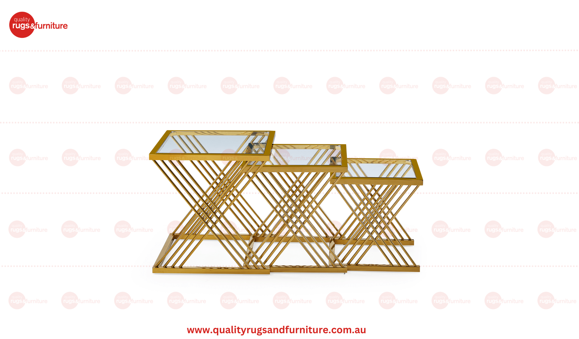 Orchid Set of 3 Flower Table Stainless Steel Gold Base with Clear Glass Top - Quality Rugs and Furniture
