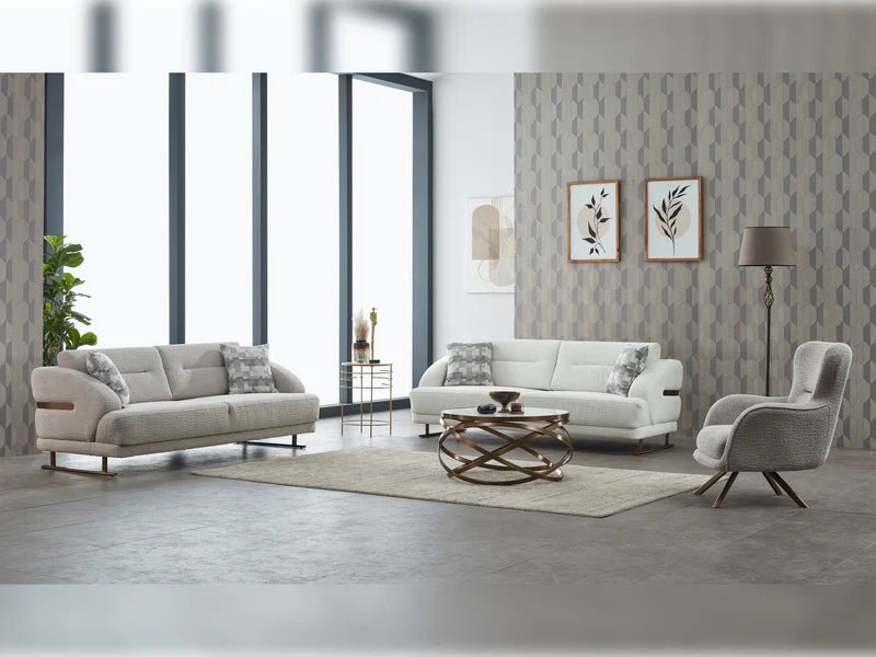 Panamera Beige Velvet Contemporary Sofa Set - Quality Rugs and Furniture