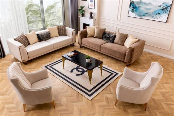 Piano Art Deco Sofa Set Modern Mid Century Beige - Quality Rugs and Furniture