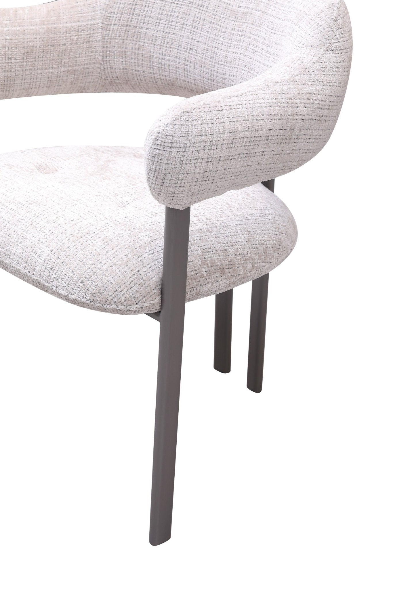 Plush Modern Dining Chair with Beige Fabric Grey Brushed Stainless Steel Base - Quality Rugs and Furniture