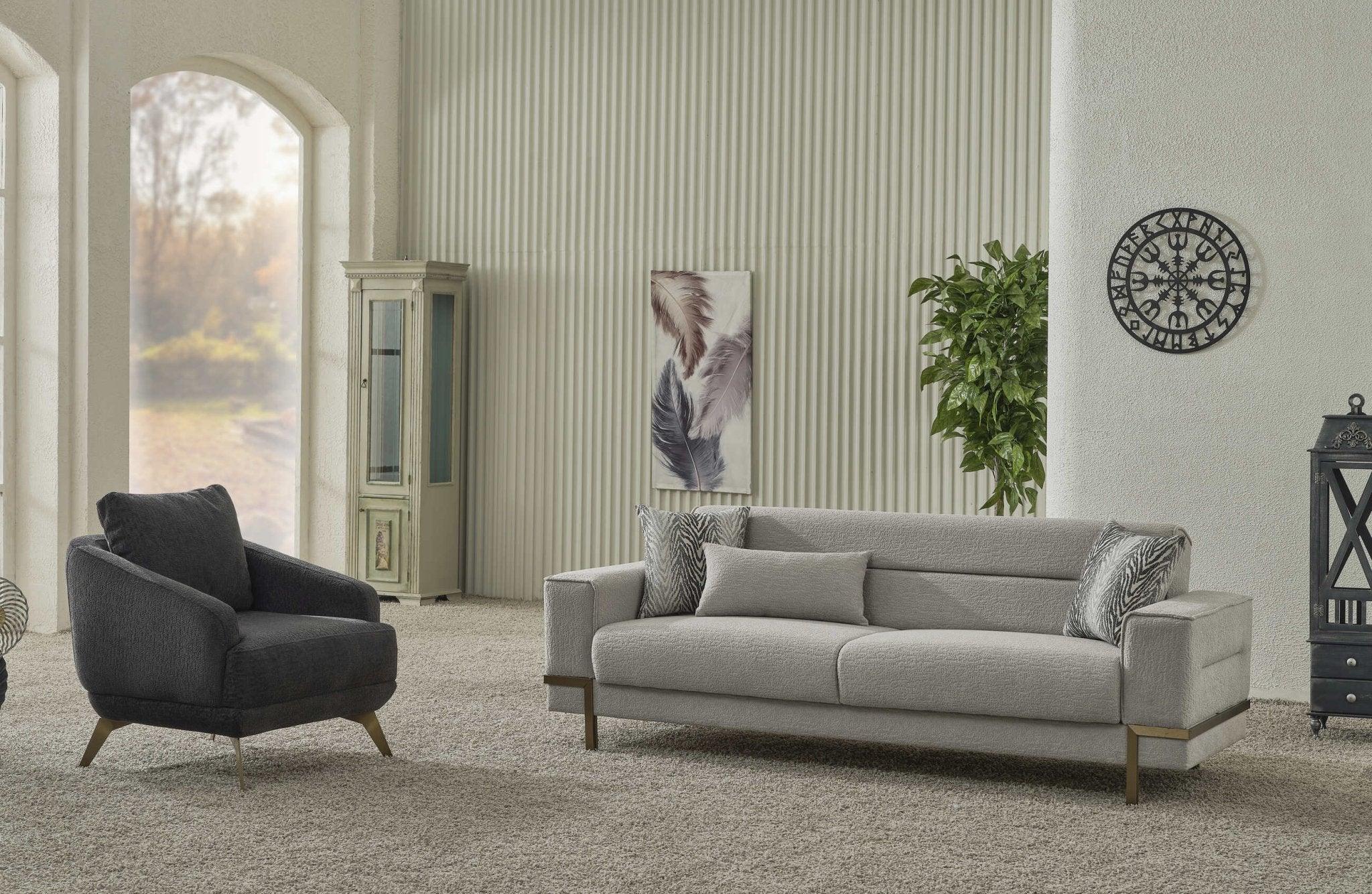 Prag Dark Grey Velvet Contemporary Sofa Set - Quality Rugs and Furniture