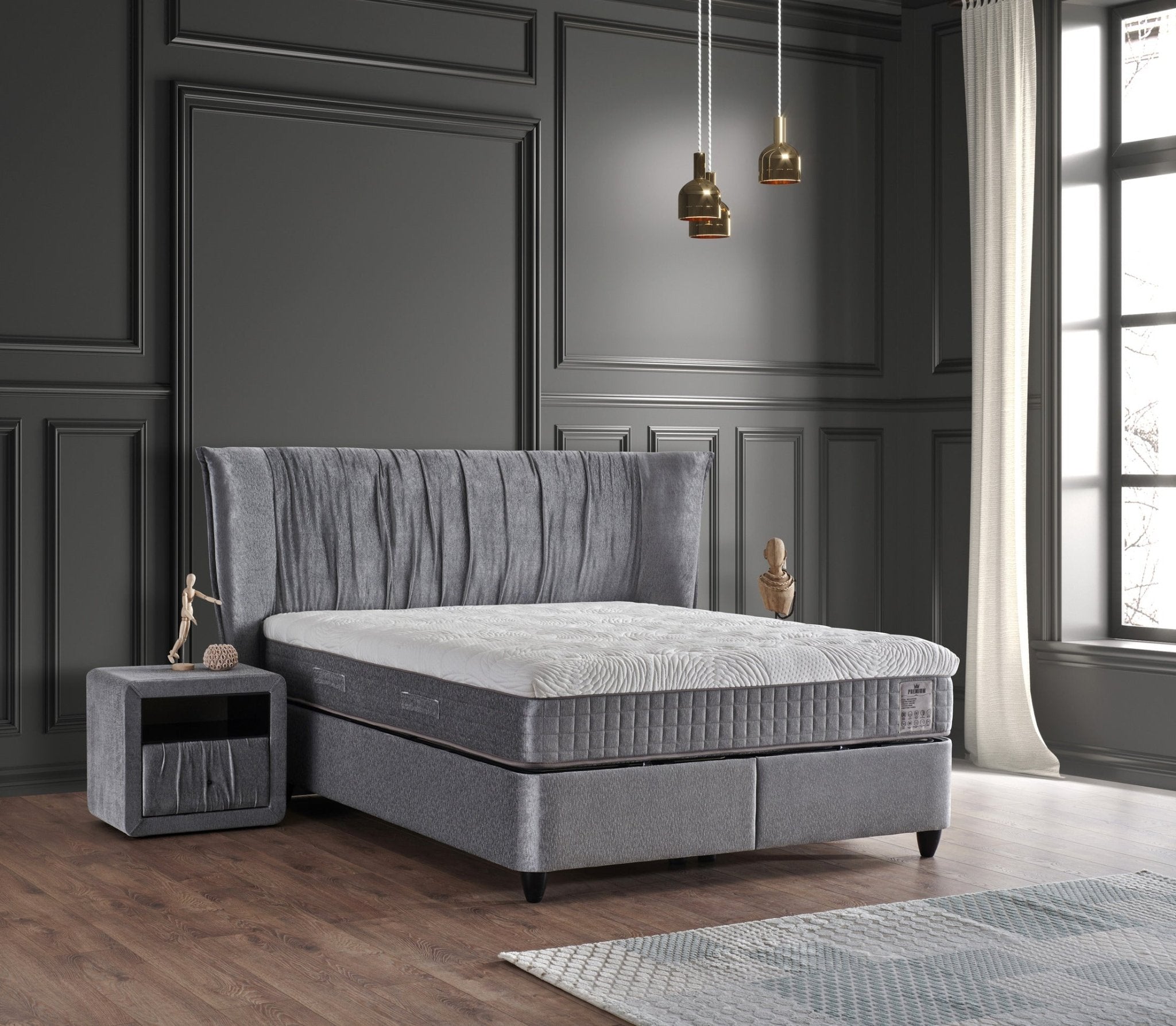 Premium King Bedroom Suite Luxury Modern Bed + Mattress + 2 Bed Side Table - Quality Rugs and Furniture