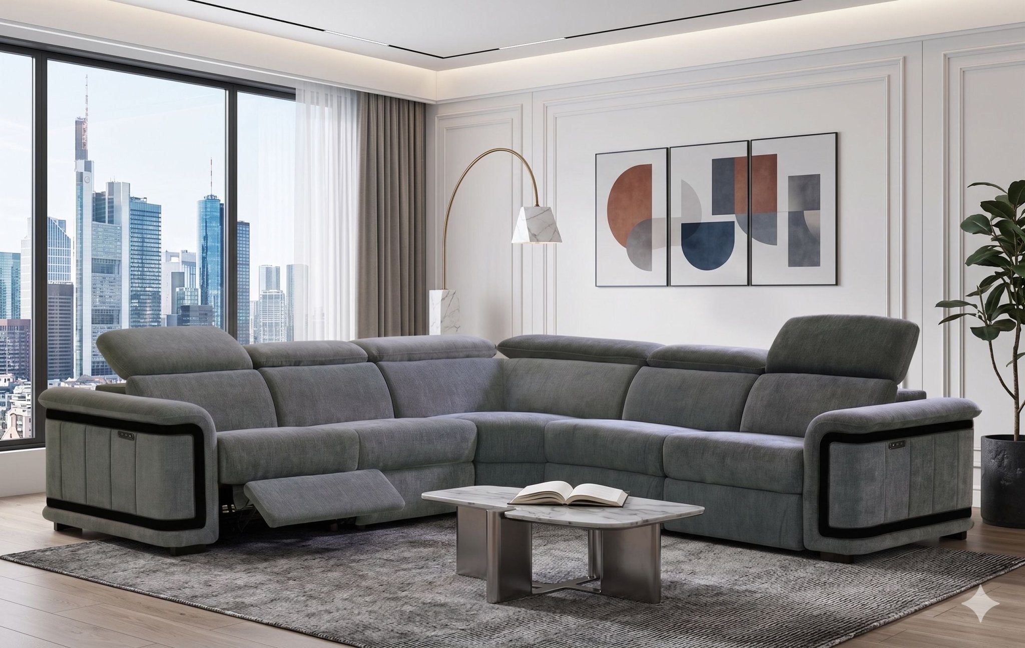 Prime Modern Electric Recliner Corner Sofa Set Grey - Quality Rugs and Furniture