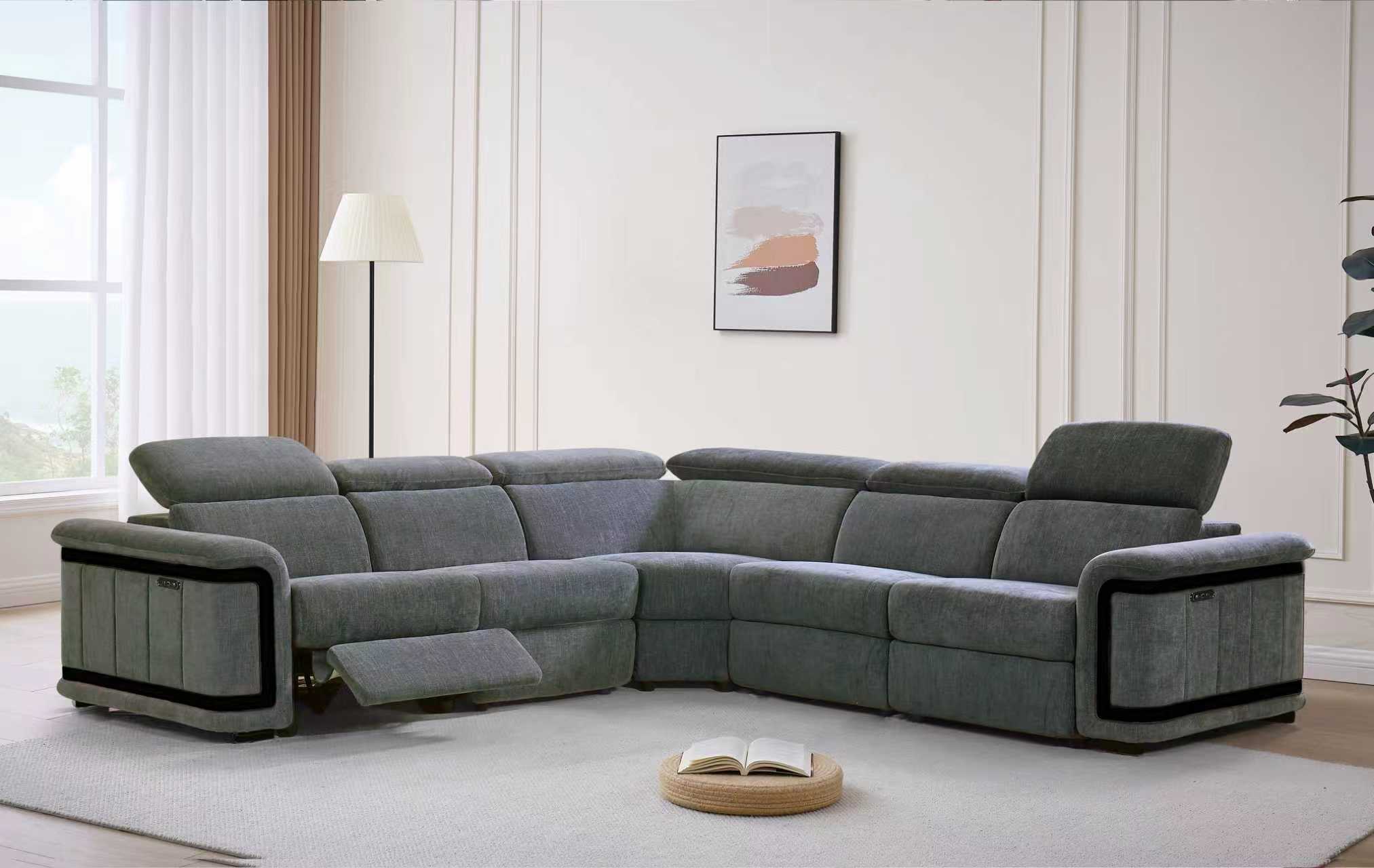 Prime Modern Electric Recliner Corner Sofa Set Grey - Quality Rugs and Furniture