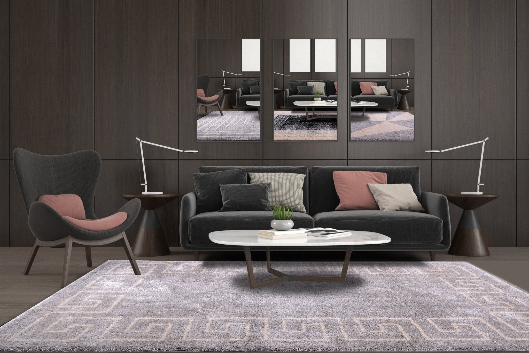 Puffy Style P100A Grey / Beige Modern Shaggy Area Rug - Quality Rugs and Furniture