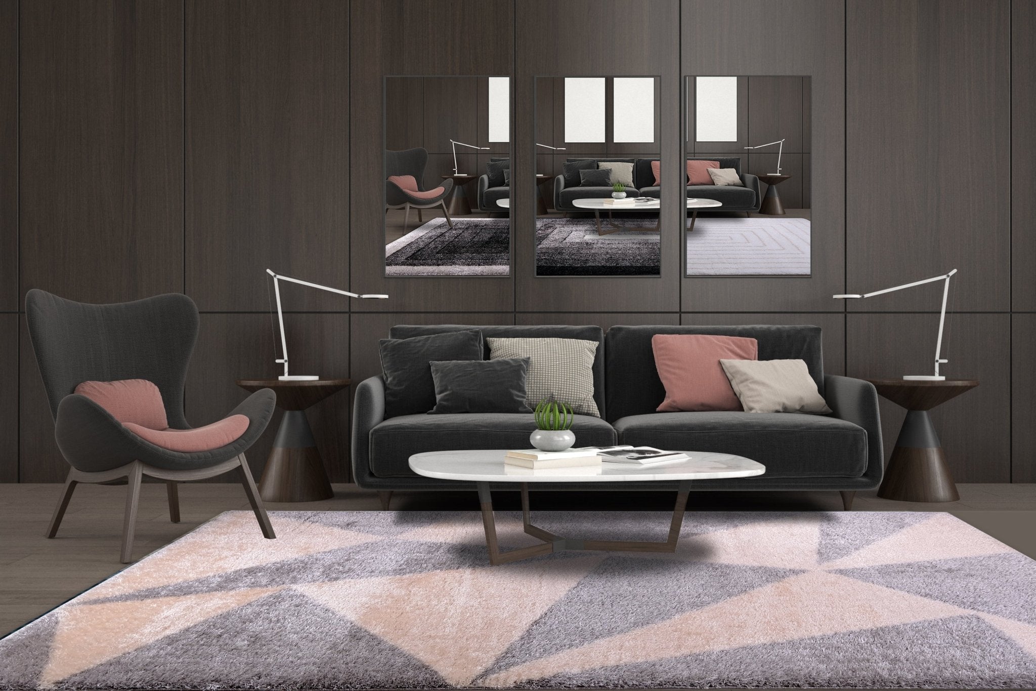 Puffy Style P201A Grey / Beige Modern Shaggy Area Rug - Quality Rugs and Furniture