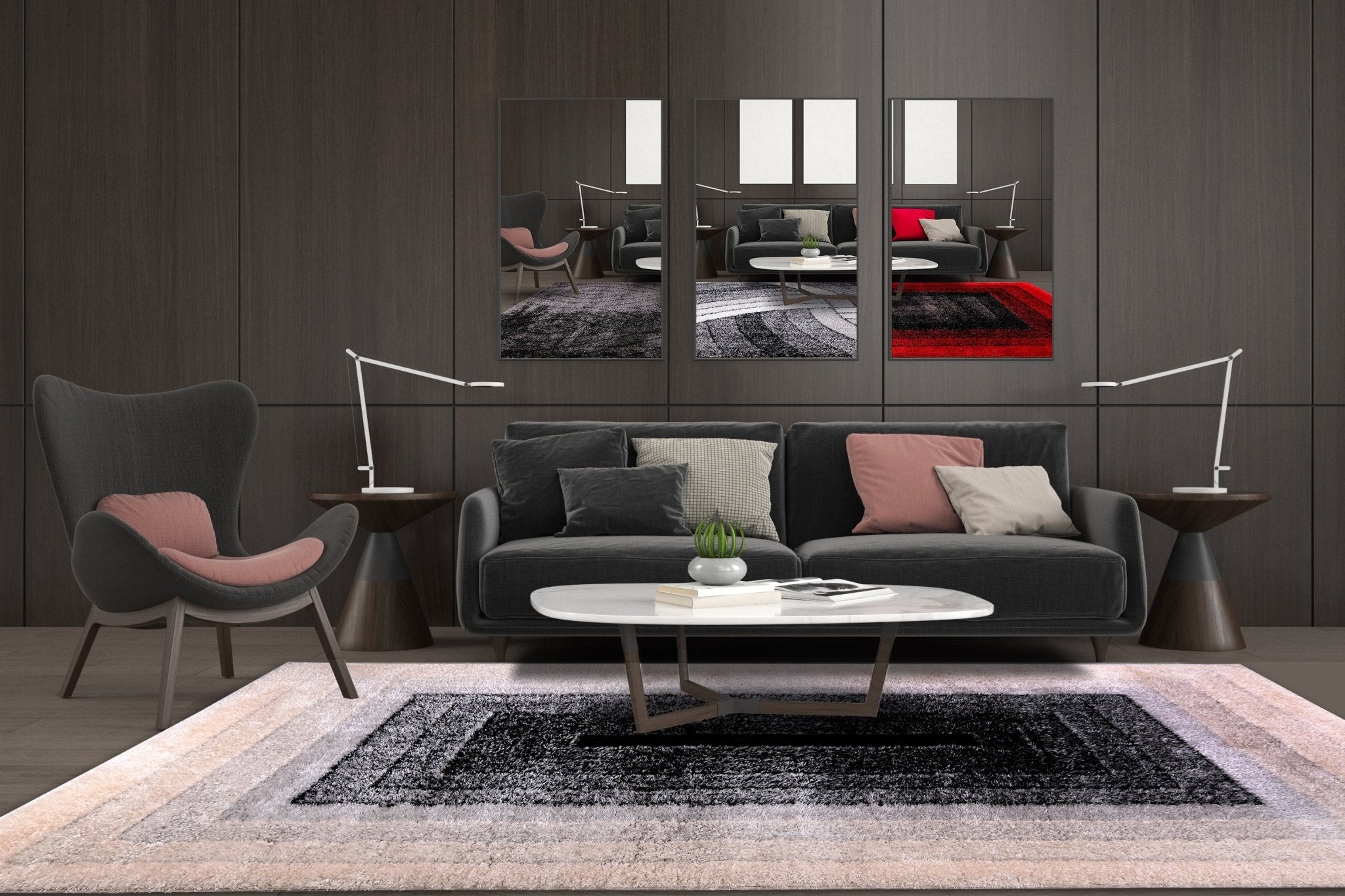 Puffy Style P301A Grey / Beige Modern Shaggy Area Rug - Quality Rugs and Furniture