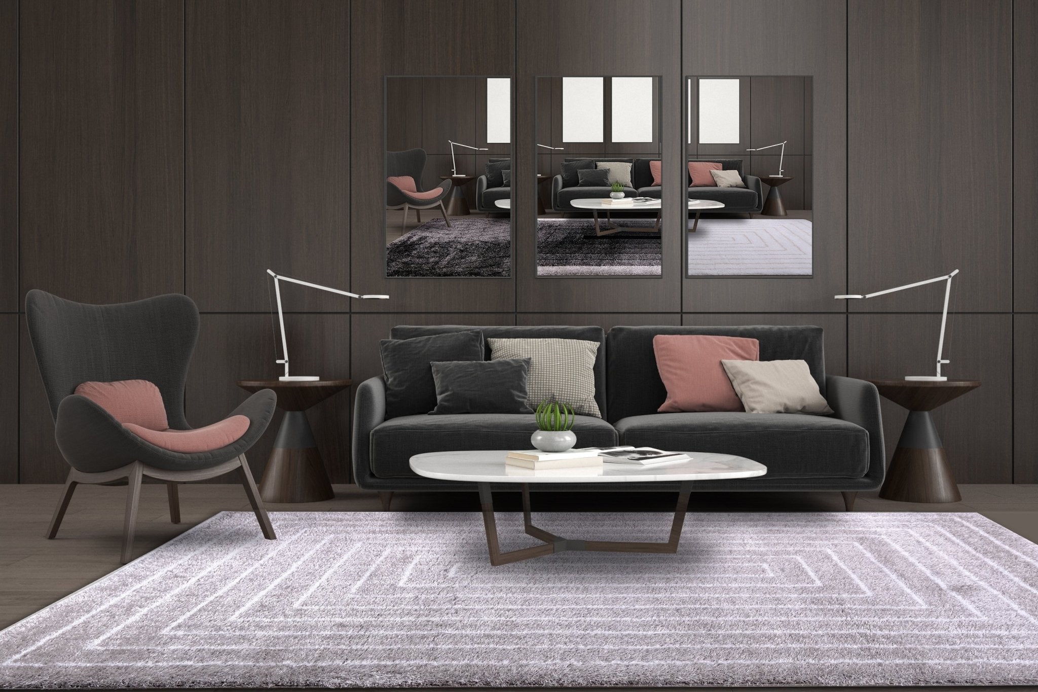 Puffy Style P301D Grey / White Modern Shaggy Area Rug - Quality Rugs and Furniture