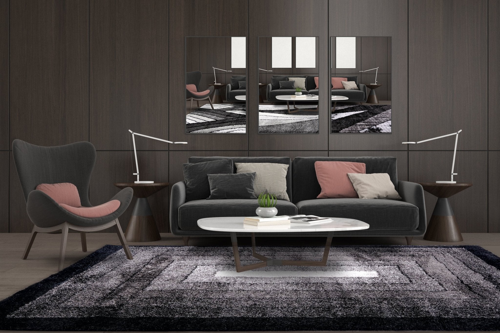 Puffy Style P301F Anthracite / Black Modern Shaggy Area Rug - Quality Rugs and Furniture