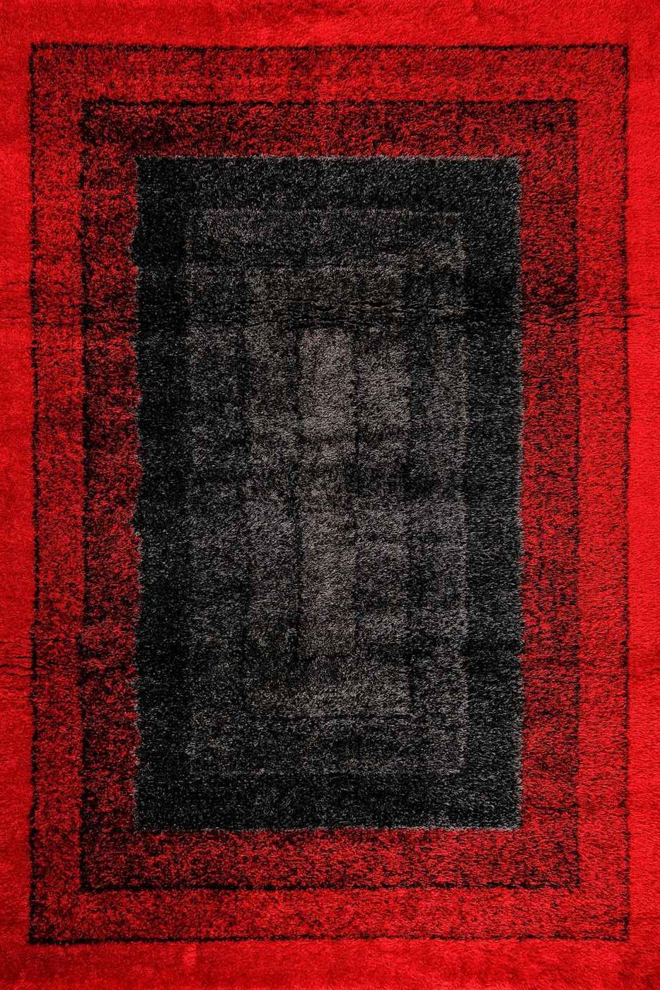 Puffy Style P301F Black / Red Modern Shaggy Area Rug - Quality Rugs and Furniture