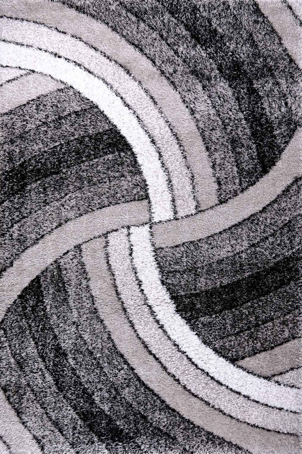 Puffy Style P304A Grey / Black Modern Shaggy Area Rug - Quality Rugs and Furniture