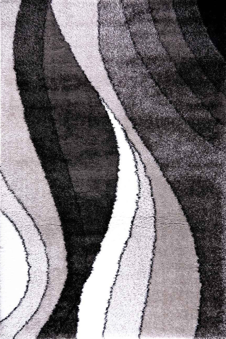 Puffy Style P925A Black / Grey Modern Shaggy Area Rug - Quality Rugs and Furniture