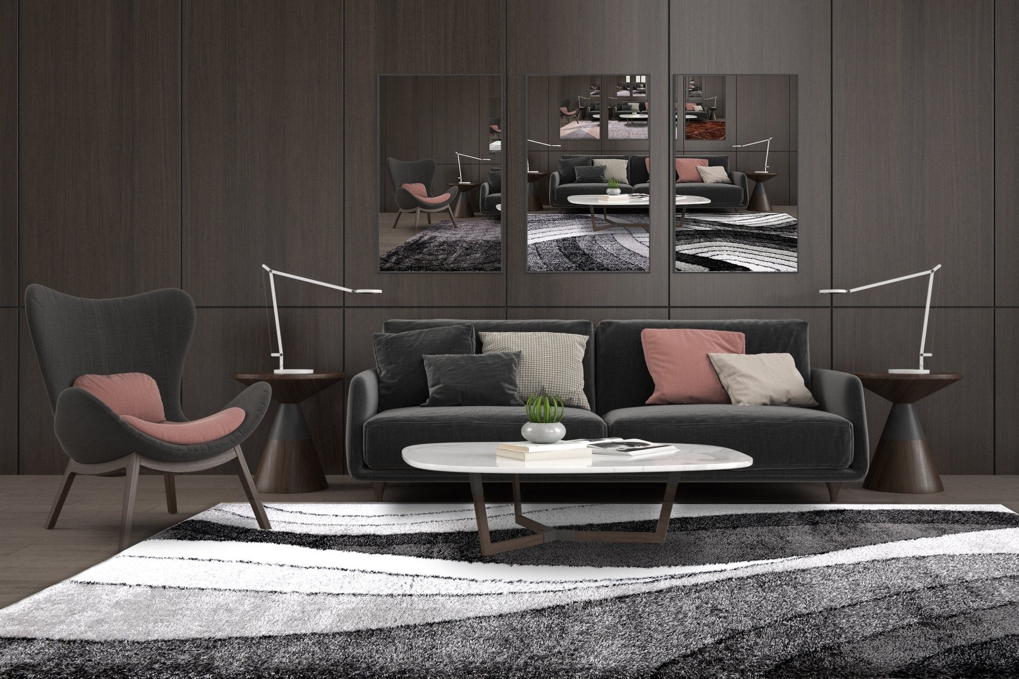 Puffy Style P925A Black / Grey Modern Shaggy Area Rug - Quality Rugs and Furniture