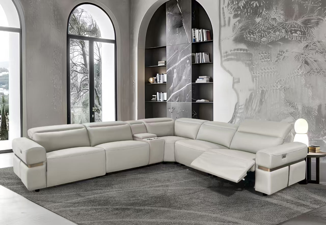 Reka Corner Electric Recliner Leather Sofa Set Grey - Quality Rugs and Furniture