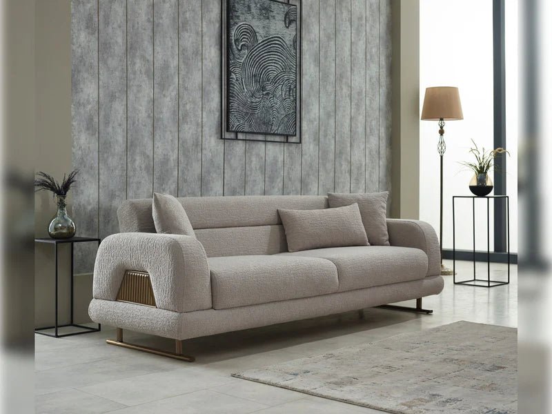 Riva High Quality Velvet Modern Sofa Set Beige - Quality Rugs and Furniture