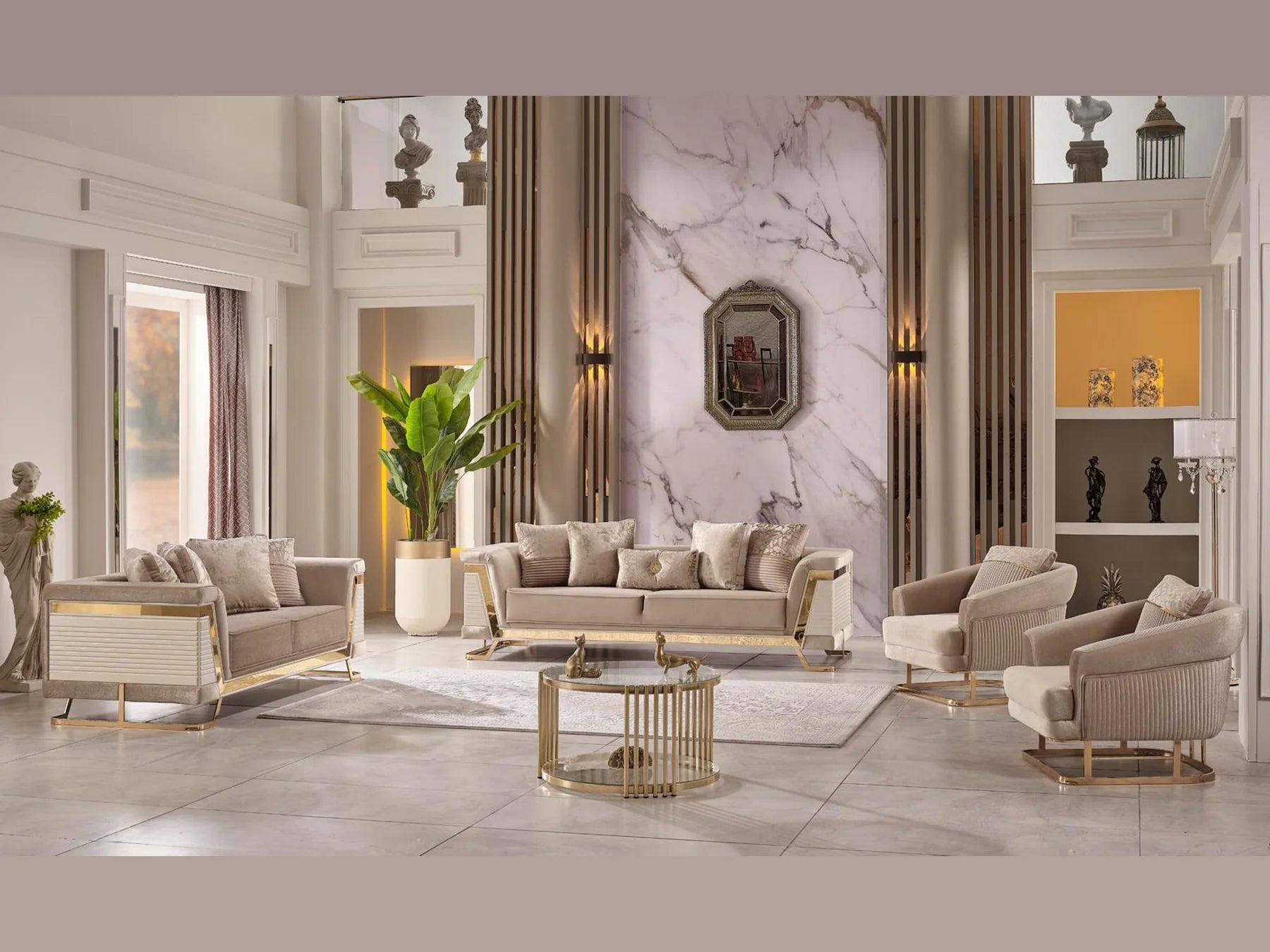 Rixsos Modern Luxury Velvet Sofa Set Cream - Quality Rugs and Furniture