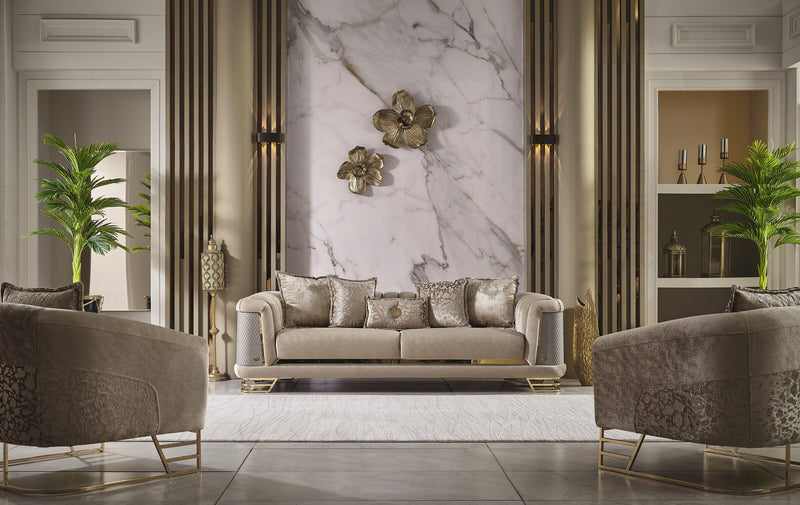 Romance Velvet Modern Luxury Sofa Set Cream Gold