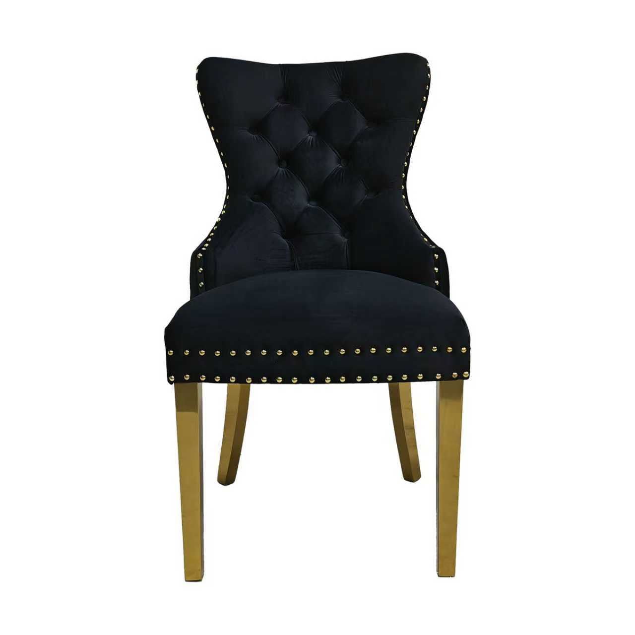 Rona Modern Dining Chair Golden Leg Black Velvet - Quality Rugs and Furniture