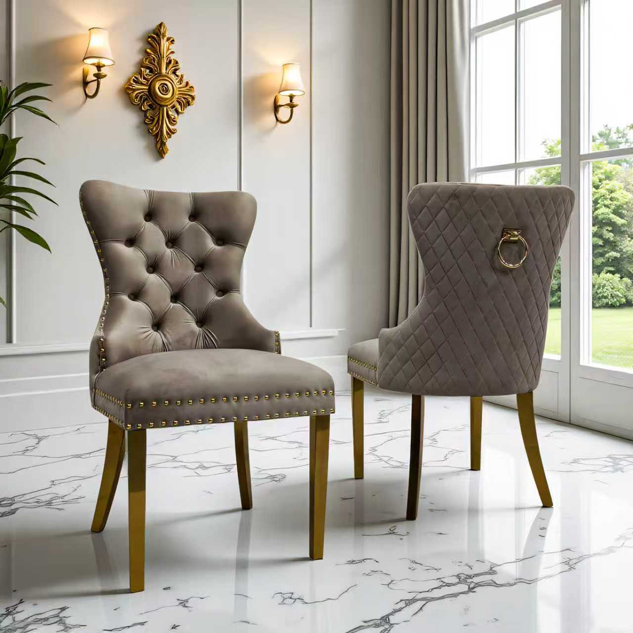 Rona Modern Dining Chair Golden Leg Chocolate Velvet - Quality Rugs and Furniture