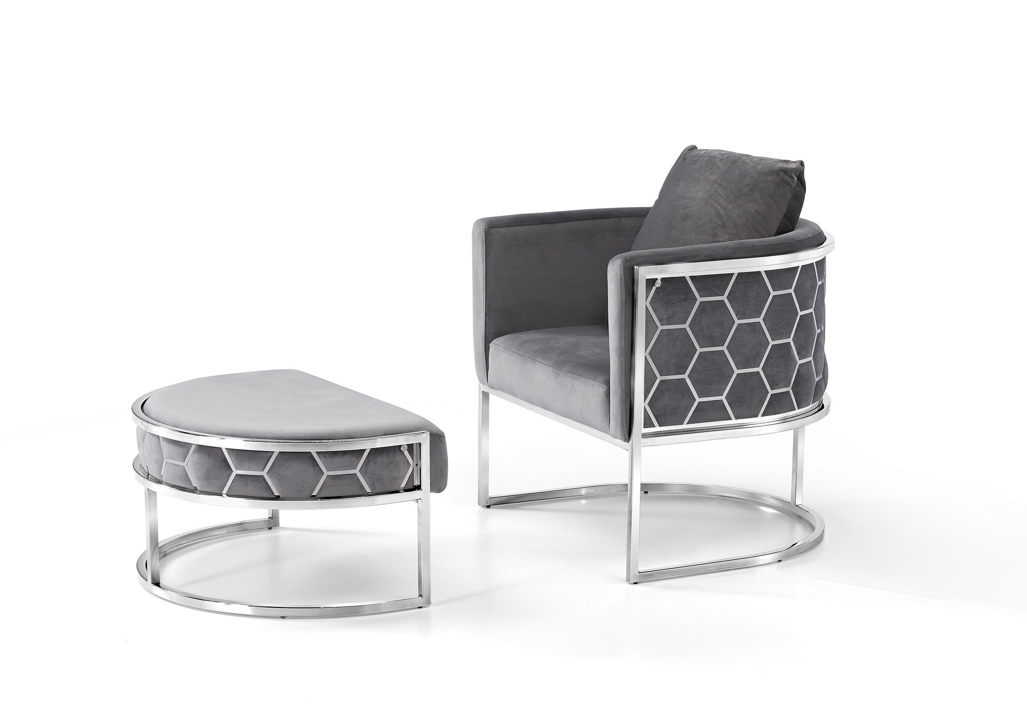 Rose Fabric Stainless Steel Modern Accent Chair Grey Silver - Quality Rugs and Furniture
