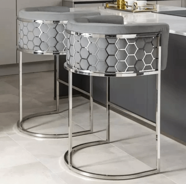 Rose Velvet Modern Barstool Grey Silver - Quality Rugs and Furniture