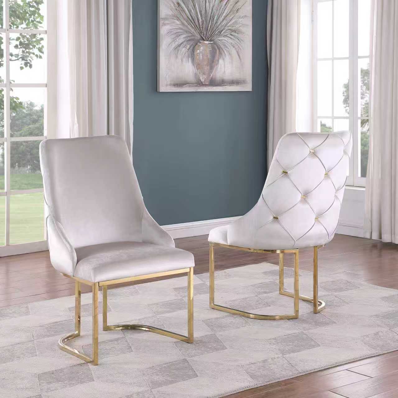 Rove Modern Velvet Dining Chair Beige Gold - Quality Rugs and Furniture