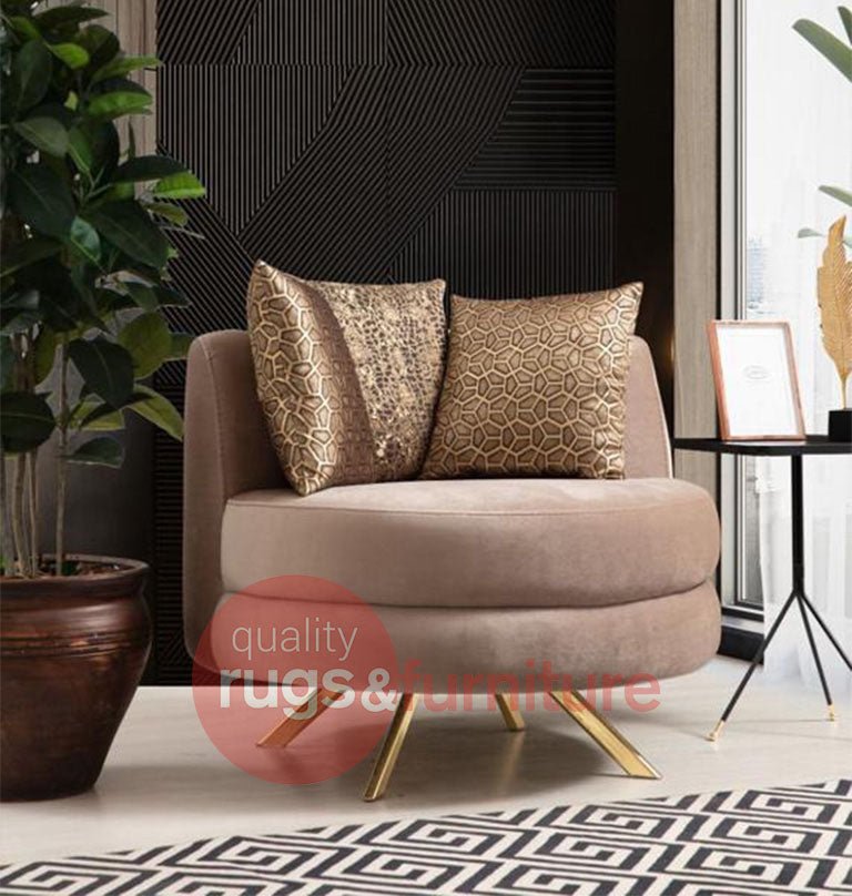 Sehrazat Modern Velvet Luxury Sofa Set Beige Gold - Quality Rugs and Furniture