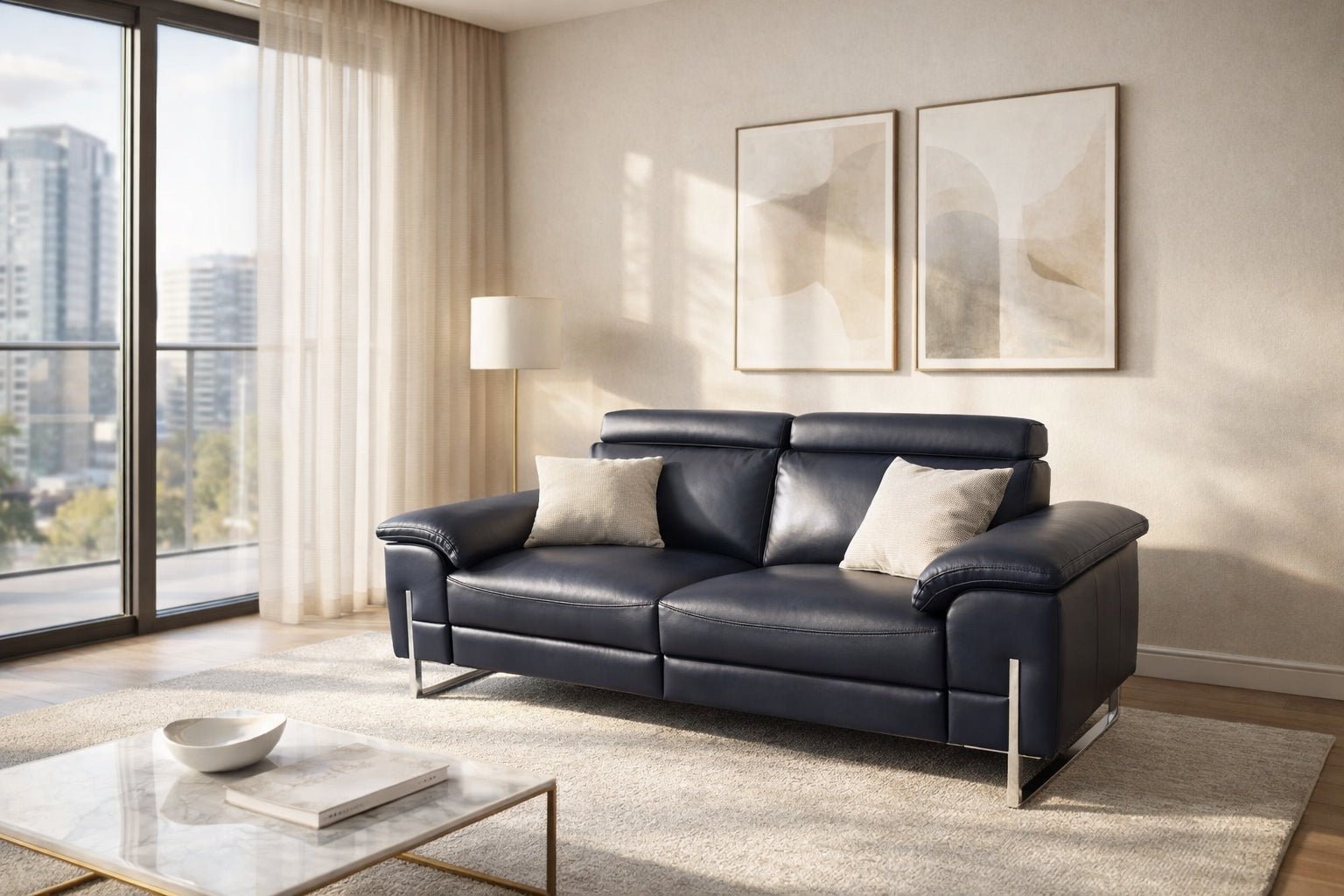 Senna Modern Electric Recliner Leather Sofa Set Black - Quality Rugs and Furniture